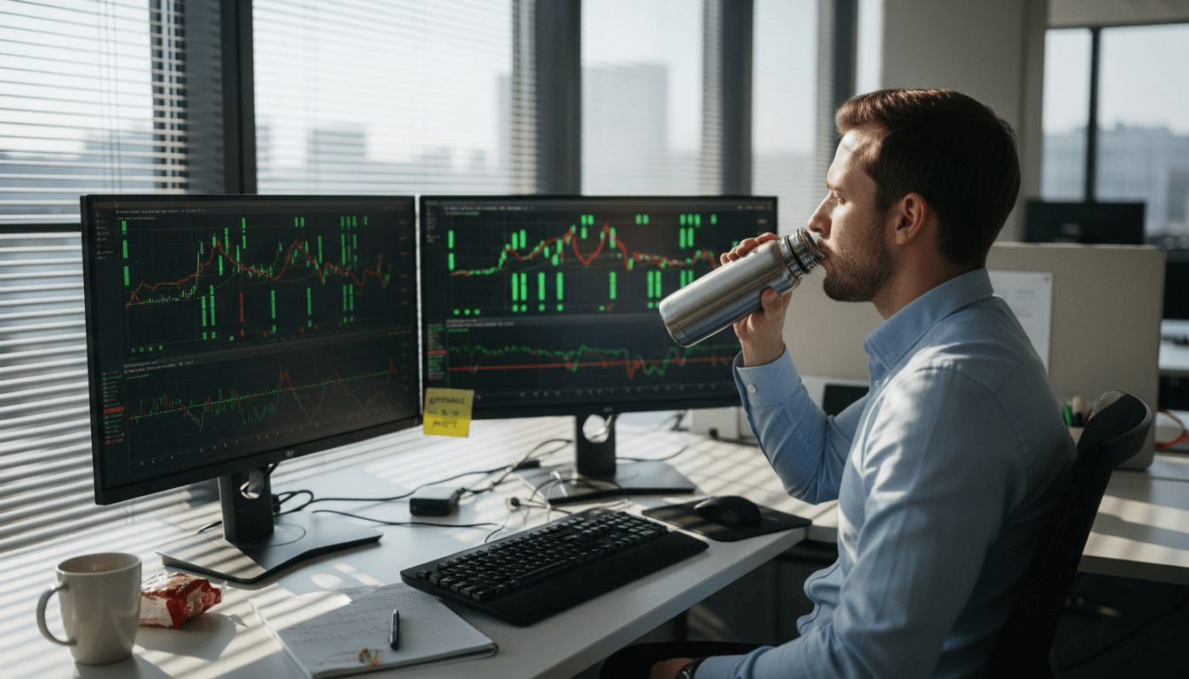 Specjalista IT na bieżąco nadzoruje działanie algorytmów finansowych w biurze.