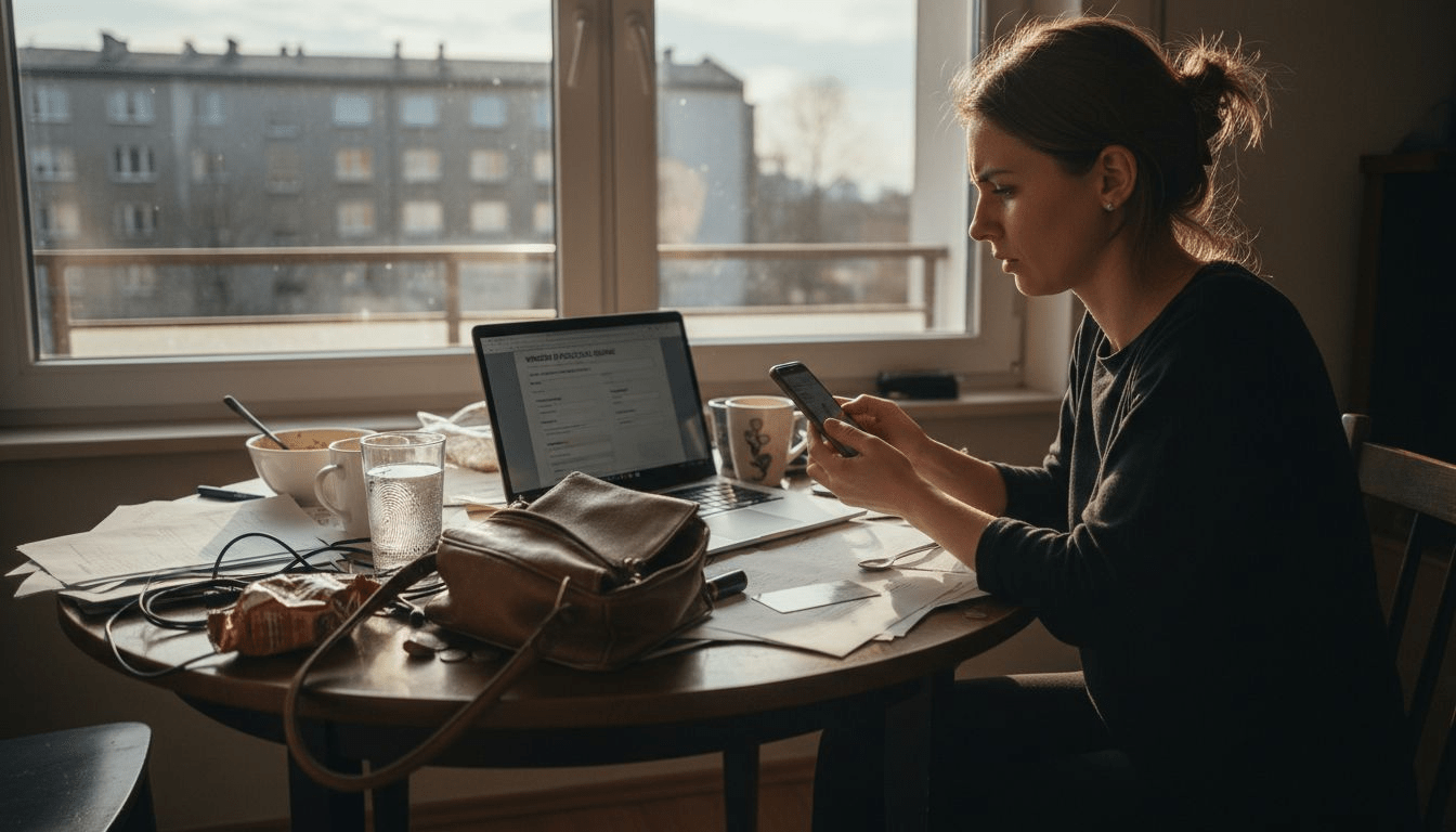 Kobieta robi zdjęcie dowodu osobistego, żeby przesłać je do wniosku o pożyczkę online.