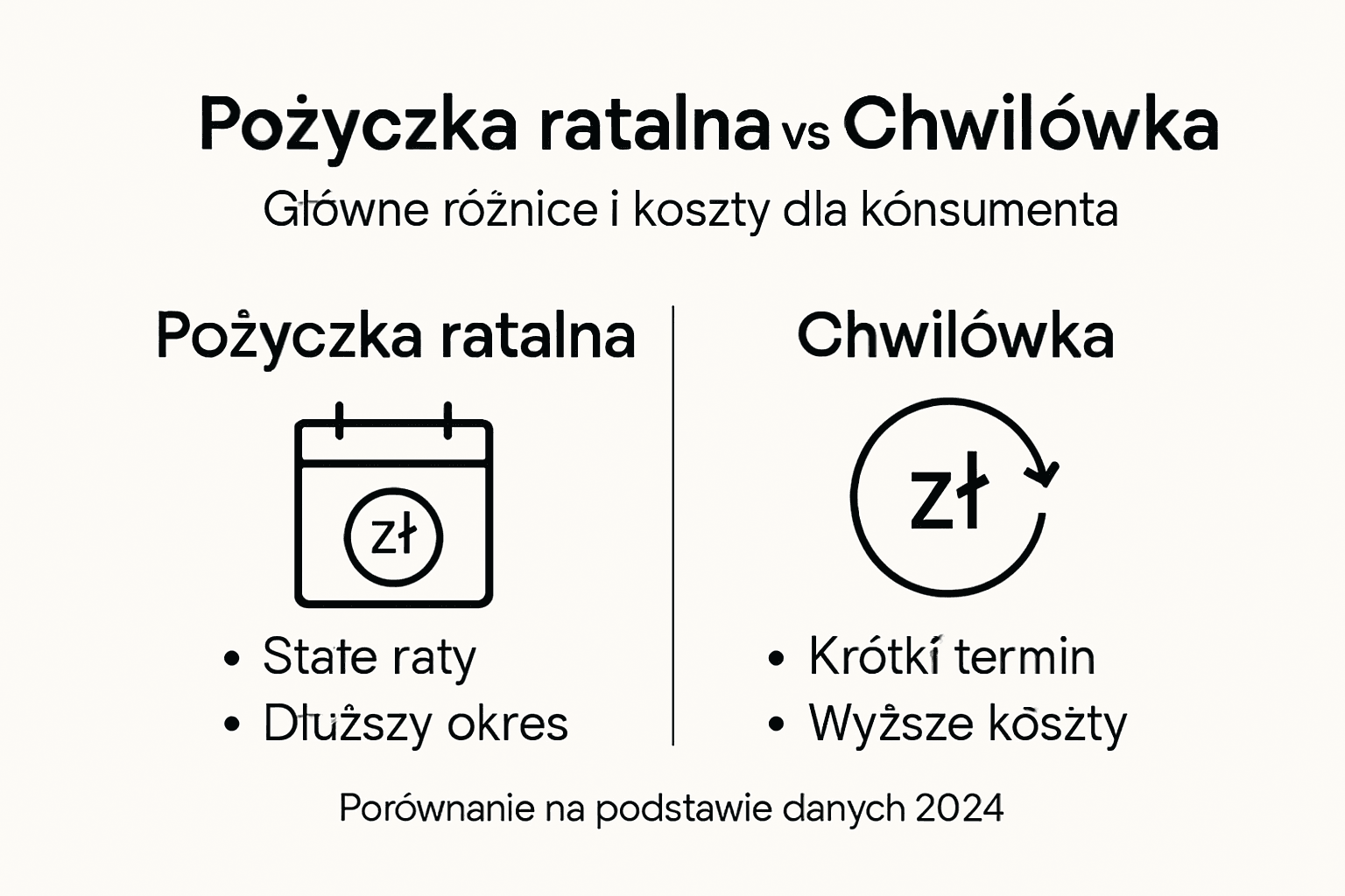 Przejrzysta infografika porównująca rodzaje pożyczek oraz związane z nimi koszty