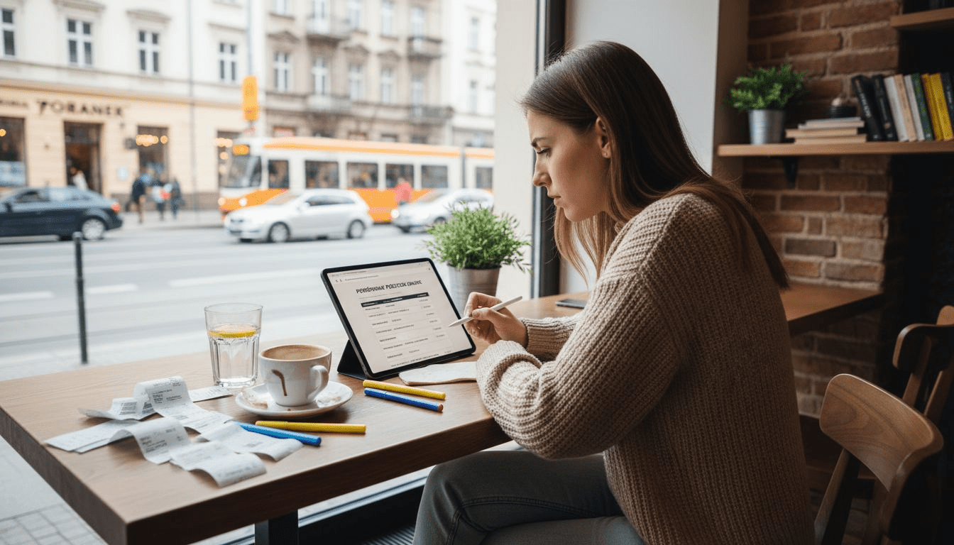 Kobieta siedzi przy oknie i sprawdza oferty pożyczek online, by wybrać najkorzystniejszą opcję.