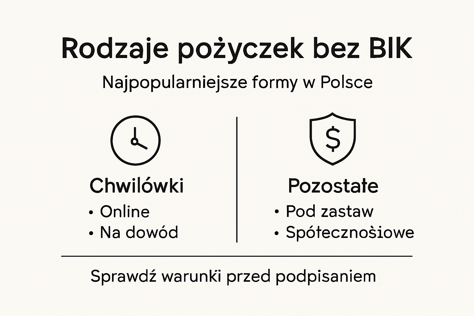 Infografika: przegląd dostępnych pożyczek bez sprawdzania w BIK