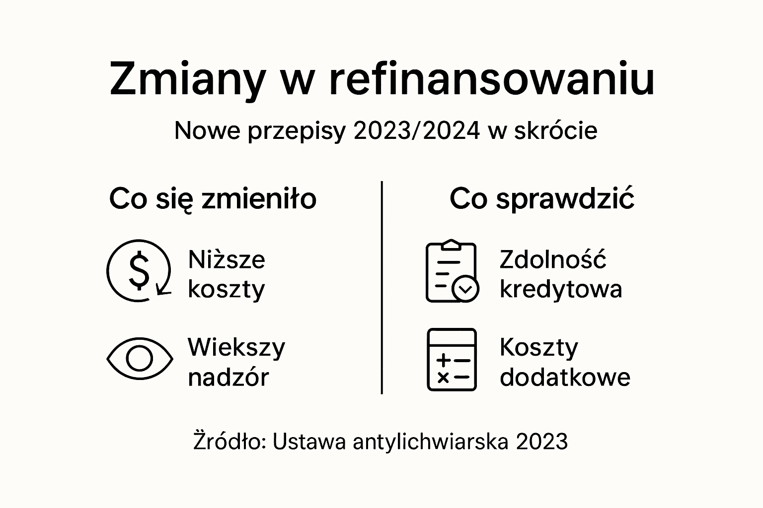 Infografika przedstawiająca aktualne zmiany w zasadach refinansowania chwilówek