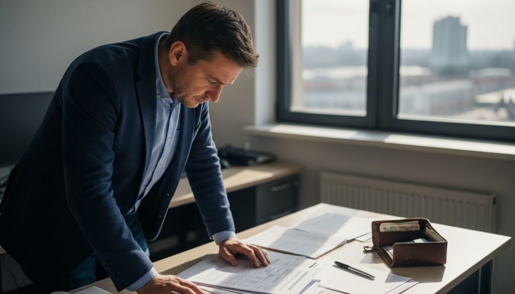 Pracownik KRD analizujący dokumenty przy swoim biurku