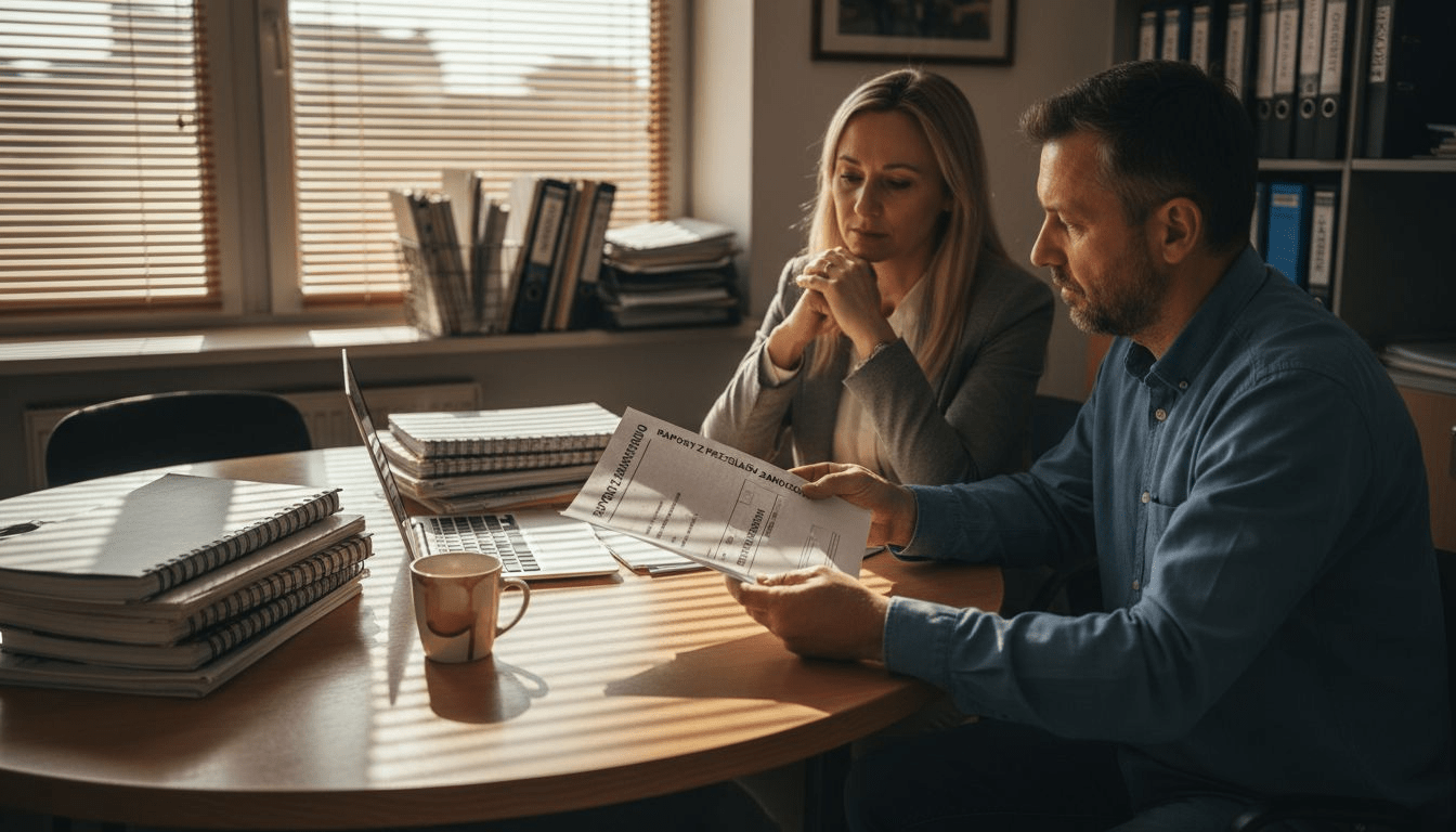 Klient omawia z doradcą warunki kredytu na samochód.