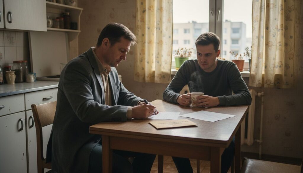 Dwoje ludzi rozmawia o warunkach pożyczki.