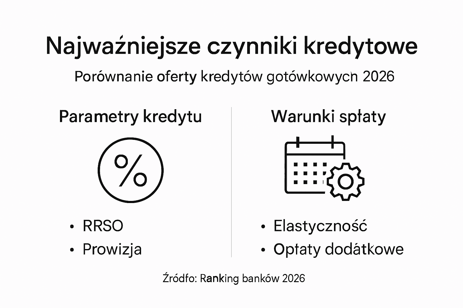 Infografika pokazująca najważniejsze aspekty związane z kredytem