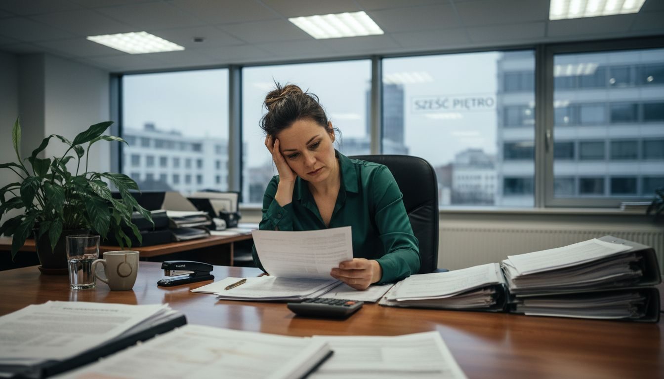 Kobieta przegląda dokumenty potrzebne do złożenia wniosku kredytowego.