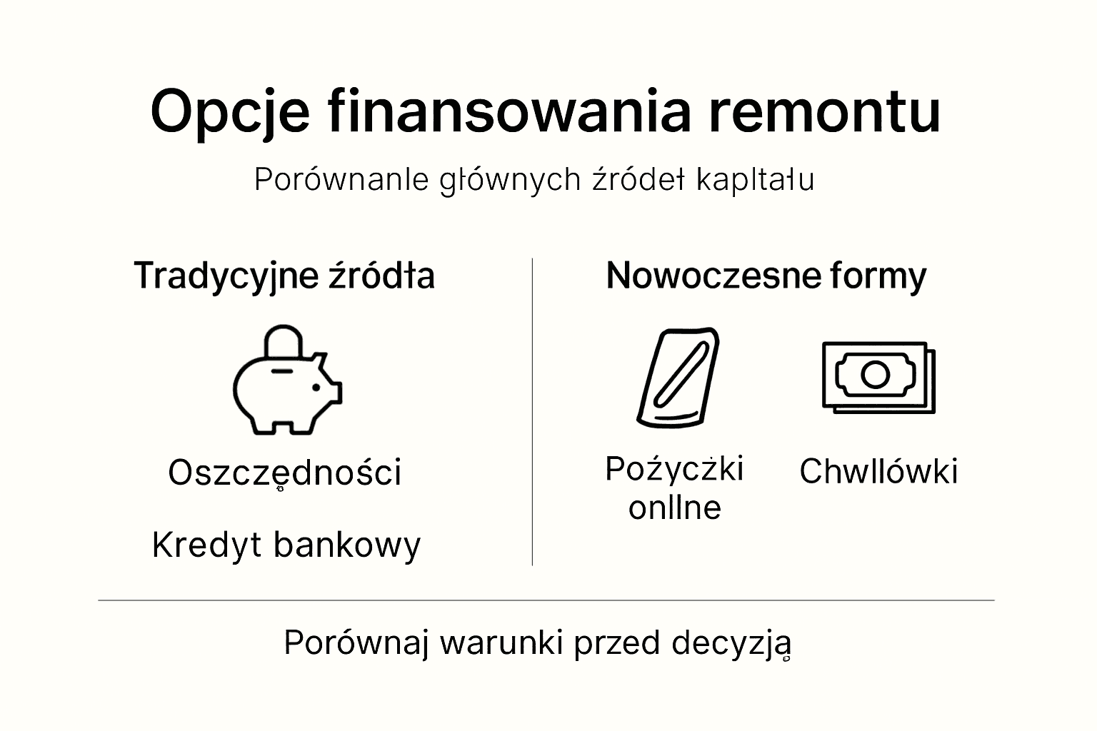 Praktyczne zestawienie sposobów finansowania remontu – infografika