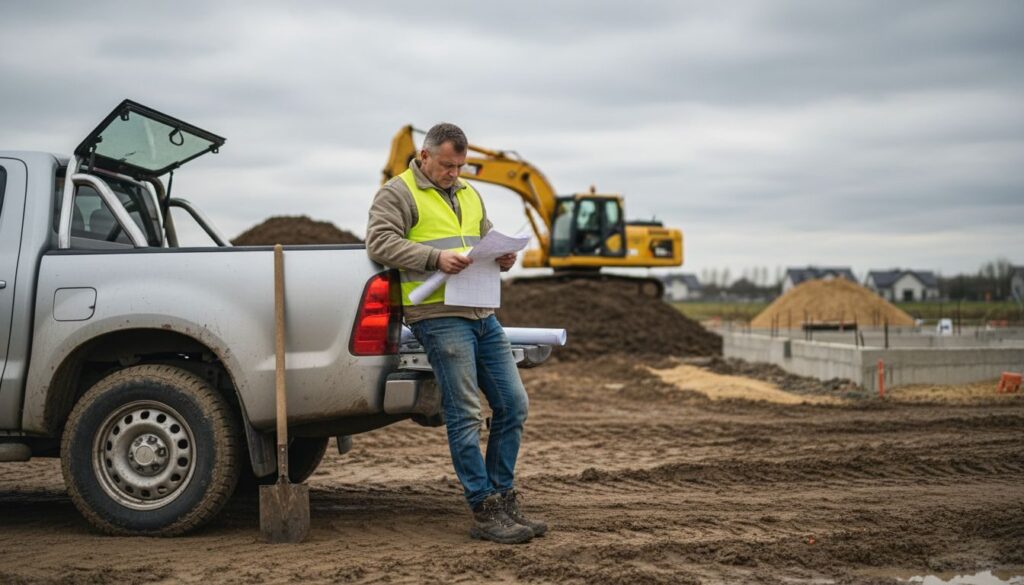 Kierownik budowy analizuje kosztorys robót ziemnych.