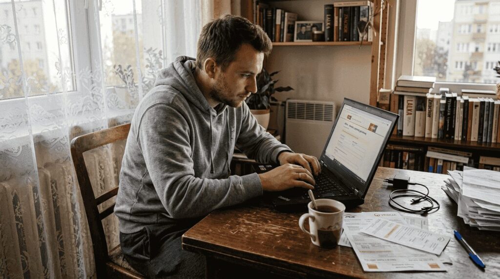 Mężczyzna z Warszawy składa wniosek o pożyczkę przez internet