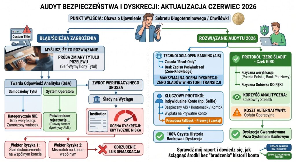 Co wpisać w tytule przelewu weryfikacyjnego, żeby nikt się nie domyślił (Audyt 2026)