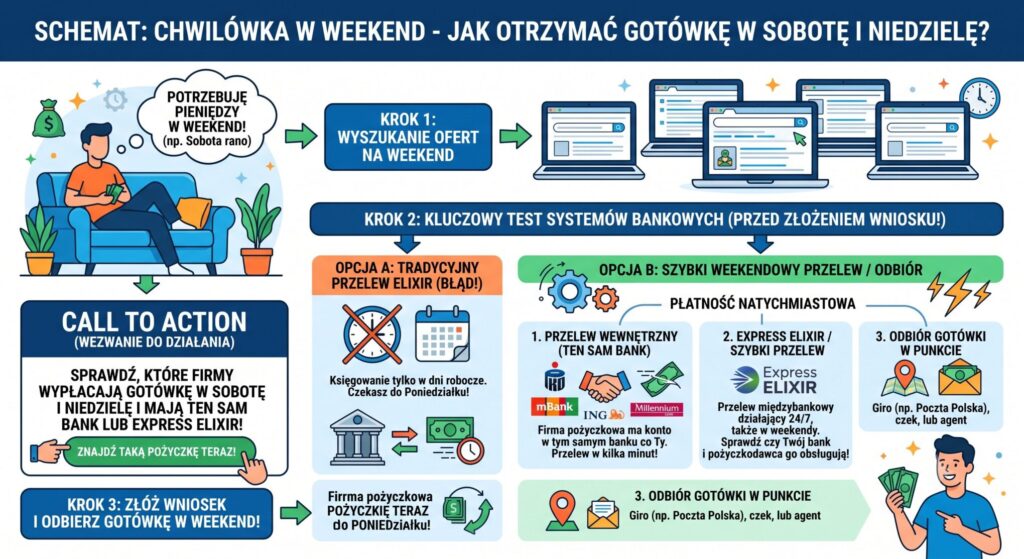 Chwilówka w weekend – które firmy wypłacają gotówkę w sobotę i niedzielę (Test systemów bankowych)